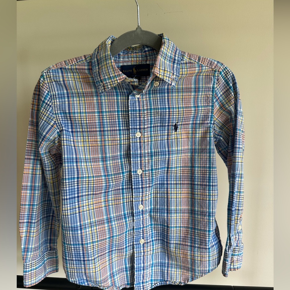 5T boy Ralph Lauren button down plaid collared shirt.